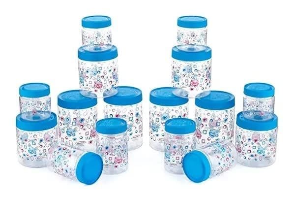COOKZELLA 16 Pcs Airtight Plastic Food Container Set Kitchen Storage Grocery Containers Kitchen Round Masala Dabba Set