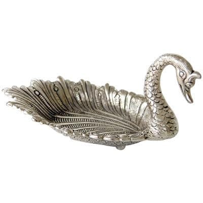 Home Decor & Gifts Oxidized Aluminium Duck Shape Metal Solid Tray (Silver)