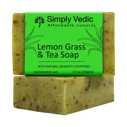 Simply Vedic Lemongrass Soap Bar For Body, Hand, Face. 100% Vegan Cold Pressed With Coconut Oil, Hand-Made.