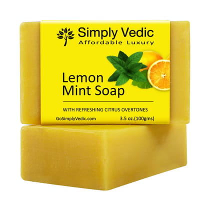 Simply Vedic Lemon Mint Soap Bar For Body, Hand, Face. 100% Vegan Cold Pressed With Coconut Oil, Hand-Made.