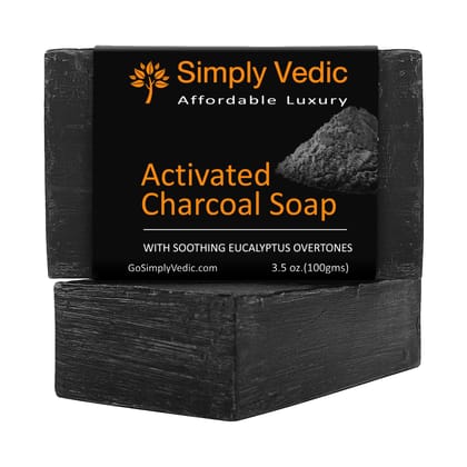 Simply Vedic Charcoal Eucalyptus Soap Bar For Body, Hand, Face. 100% Vegan Cold Pressed With Coconut Oil, Hand-Made.