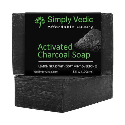 Simply Vedic Charcoal Mint Soap Bar For Body, Hand, Face. 100% Vegan Cold Pressed With Coconut Oil, Hand-Made.