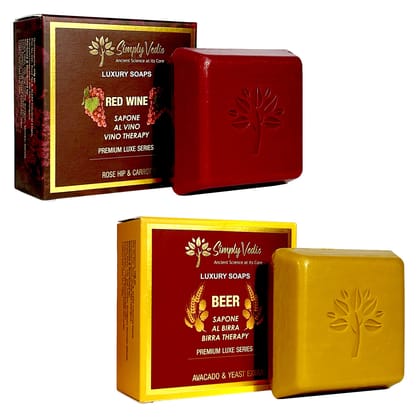 Simply Vedic Pack of 2 Premium Soaps Collection of Red wine and Beer Soap for Body, Hand, Face; | All Natural, Handmade, Pure & Gentle Moisturising Bathing Soap.