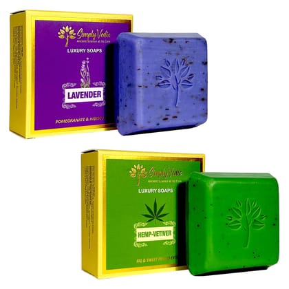 Simply Vedic Pack of 2 Soap Bar Collection of Lavender and Hemp-Vetiver Soaps for Body, Hand, Face;|All Natural, Handmade, Pure & Gentle Moisturizing Bathing Soap,