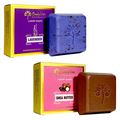 Simply Vedic Pack of 2 Soap Bar Collection of Lavender and Shea Butter Soaps for Body, Hand, Face; | All Natural, Handmade, Pure & Gentle Moisturizing Bathing Soap.