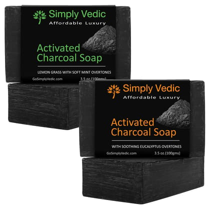 Simply Vedic Pack of 2 Herbal Soap Bar Collection For Body, Hand, Face | Charcoal Eucalyptus(1), Charcoal Lemongrass Mint(1)