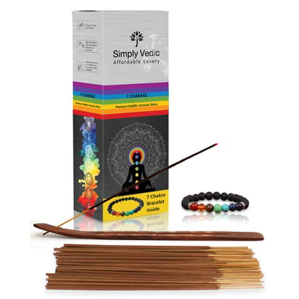 Simply Vedic 7 Chakra Incense Stick Premium Agarbatti with 7 Chakra Bracelet  (20 Sticks Pack X 7 Variants)