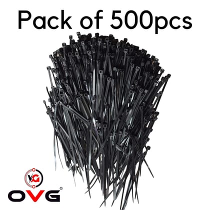 OVG Nylon Self Locking Cable Ties, Black (100 mm × 2.5 mm, 4 Inch, Pack of 500 Pcs) Heavy Duty Strong Zip Ties Teeth Grip Fastener Organizer Tie