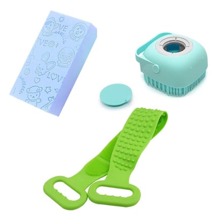 AWSOME!! Pack of 3 items Ultra Soft Exfoliating Sponge, Back Scrubber Body Cleaning Plus Silicone Soft Bath Body Brush Shampoo Dispenser