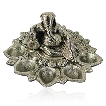 GAC Online Metal Pooja Thali with 5 Diyas and Ganpati Statue