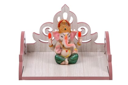 DYNAMIC INTERIOR Wooden Wall Hanging Small Temple for Home and Office | Attractive Design Small Temple | Pooja Mandir (White)