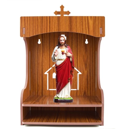 DYNAMIC INTERIOR Wooden Christian Temple | Handicrafted Beautiful Wooden Temple | Temple for Home and Office | Wall Mounted Pooja Temple (Red)