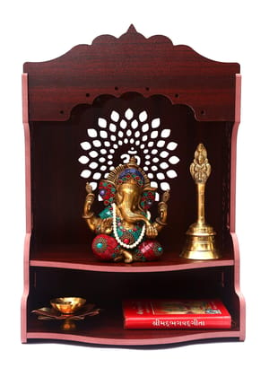 Bhavya Art Beautiful MDF Wooden Temple/ Home Temple/ Pooja Mandir / Wall Hanging and Table Top Home Mandir Temple /Home Decor Beautiful Wooden Temple (Rosewood omleaf)