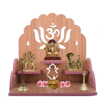 Om Shree Fully Handmade Beautiful Wooden Home and Office Temple/Pooja Mandir(28 x 28 x 26 cm) (Light Brown 1)