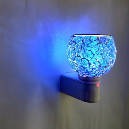 Lipi Store Kapur Dani Electrical Camphor Diffuser. Glass Kapoor Dani & Essential Oil Diffuser with On Off Switch to Toggle Between Burner & Lamp (Blue Glass)
