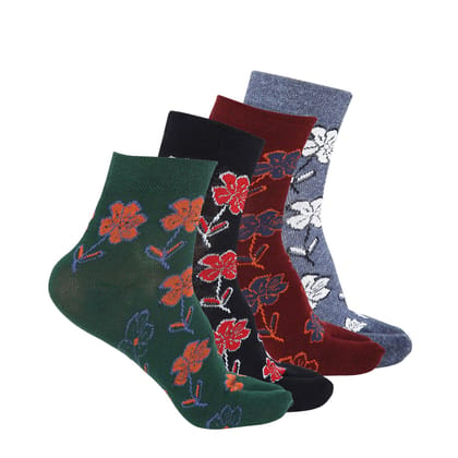 Kolor Fusion Women Ankle Length Floral Printed Cotton Thumb Socks (Pack of 4)
