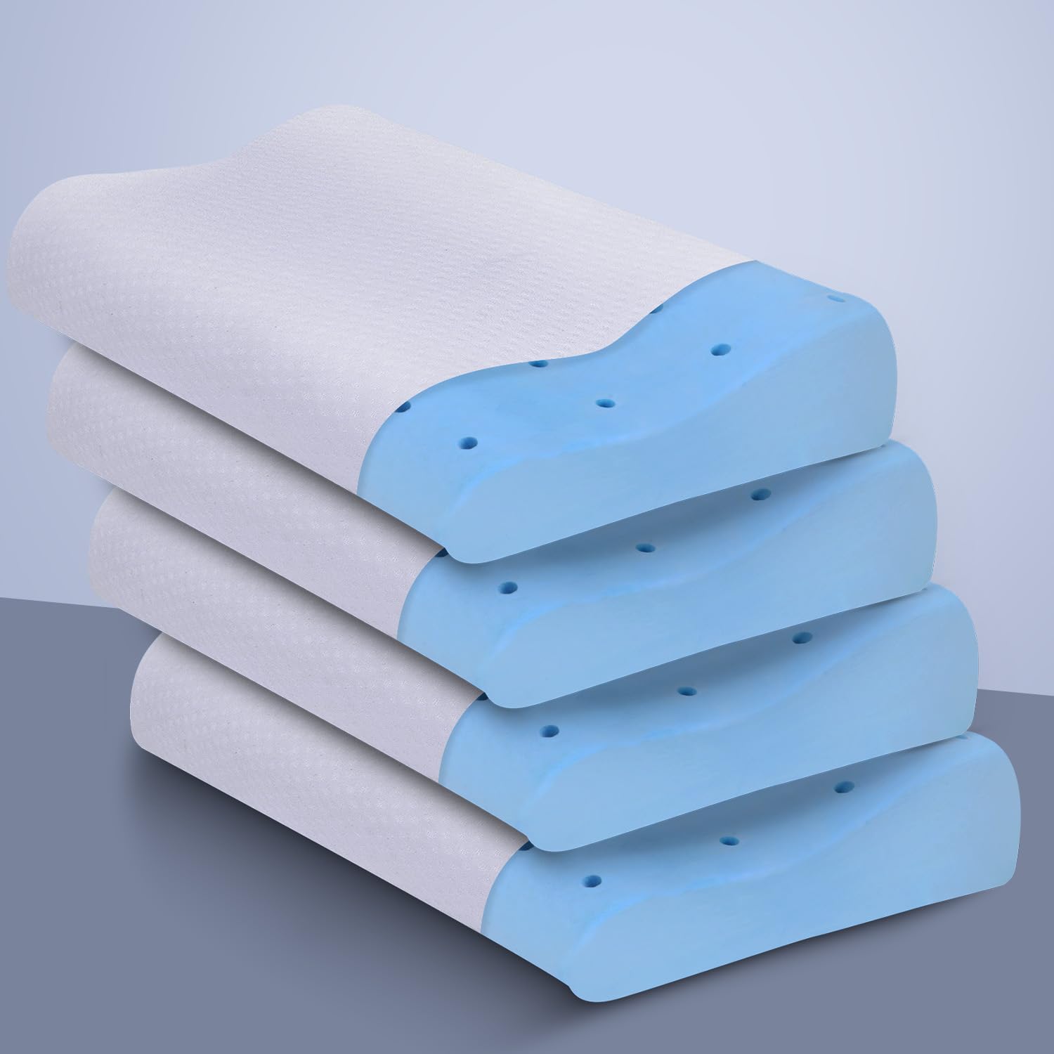 Sleepsia Cool Gel Ventilated Memory Foam Pillow – Neck & Shoulder Pain Relief Pillow Offers Comfortable Sleep, Support Pillow,Orthopedic Contour Neck Pain, Washable Cover 23"LX13.5"WX4.5"H (Pack of 4)