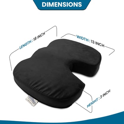 Sleepsia Newly Launched - Orthopedic Gel Ventilated U Shaped Coccyx Tailbone & Hip Pain Refief- Cooling Gel High Density For Pain Relief, Seat Cushion, Pain Relief Cushion- Car Seat, Office Chair (Black Velvet)