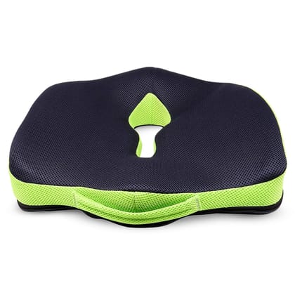 Sleepsia Advance Orthopedic Coccyx Seat Cushion/Pillow with Memory Foam for Sciatica, Tailbone and Back Pain Relief (Black/Green)