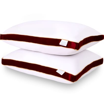 Sleepsia Microfiber Bed Pillow for Sleeping - Down Alternative Ultrasoft Cotton Washable Pillow with Satin Gusset- Queen (Red, Pack of 2)