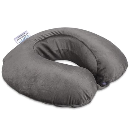 Sleepsia Velvet Neck Travel Pillow With Microfiber Filling Multipurpose, Comfortable Travel Pillow Great for Long Road Trips and Flights (Grey)