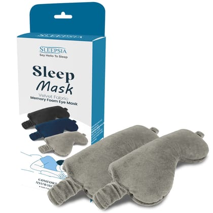 Sleepsia Newly Launched Velvet Sleeping Eye Mask, Memory Foam Deep Sleep Mask, Adjustable Eye Nap, Ultra Soft-Stretchable, Sleeping Eye Mask, Blindfold, Flight, Travel, Meditation, Sleep Time Mask (Grey) Pack Of 2
