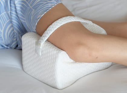 Sleepsia Multiuse Knee Support Memory Foam Pillow with Strap for Side Sleepers Provides Relief from Joint Pain, Pregnancy Pain, Post-Surgery Care, and Hip Pain Issues - 10" L x 7.5" B x 6.5" H