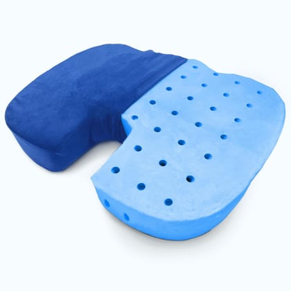 Sleepsia Newly Launched - Orthopedic Gel Ventilated U Shaped Coccyx Tailbone & Hip Pain Refief - Cooling Gel High Density For Pain Relief, Seat Cushion, Pain Relief Cushion - Car Seat, Office Chair (Blue Velvet)