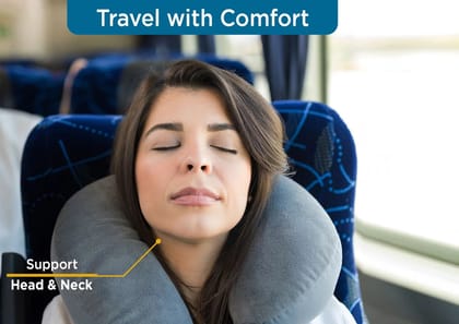 Sleepsia Velvet Memory Foam Neck Travel Pillow, Comfortable Travel Pillow Great for Long Road Trips and Flights (Grey, Pack of 1)