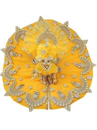 Mamta Collections Laddu Gopal Poshak Yellow Heavy Dress Beautiful White Pearl Thakurji Krishnaji Designer Dress with Mukhut | Kanha ji Poshaak