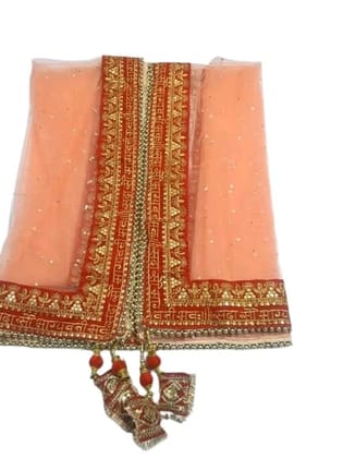 Mamta Collection Peach Color Indian Wedding Dupatta long net embroidered for festival chunni lehenga