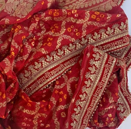 Traditional Bridal Red Saubhagyavati Bandhej Dupatta