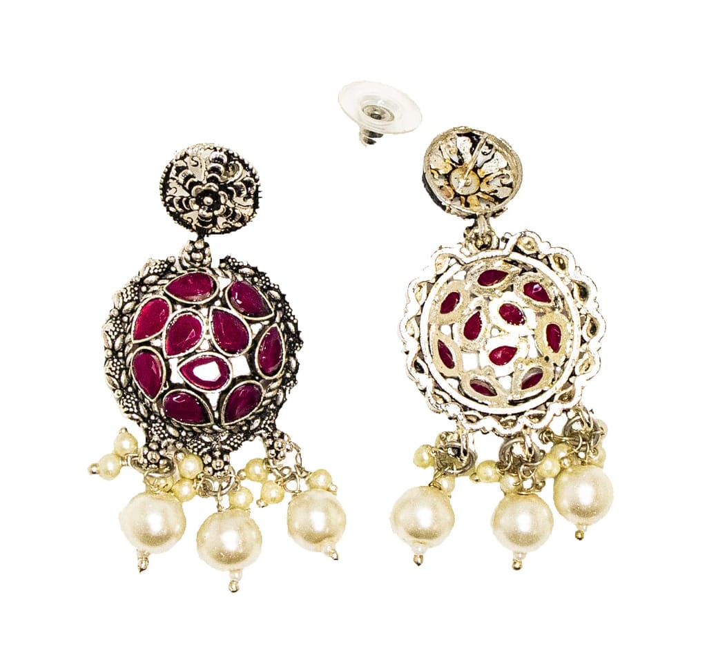 Frikki Oxidised Choker Jewellery Set German Silver Necklace Set Pink Stone Studded Peacock Design Traditional Jewellery Set for Women Girls