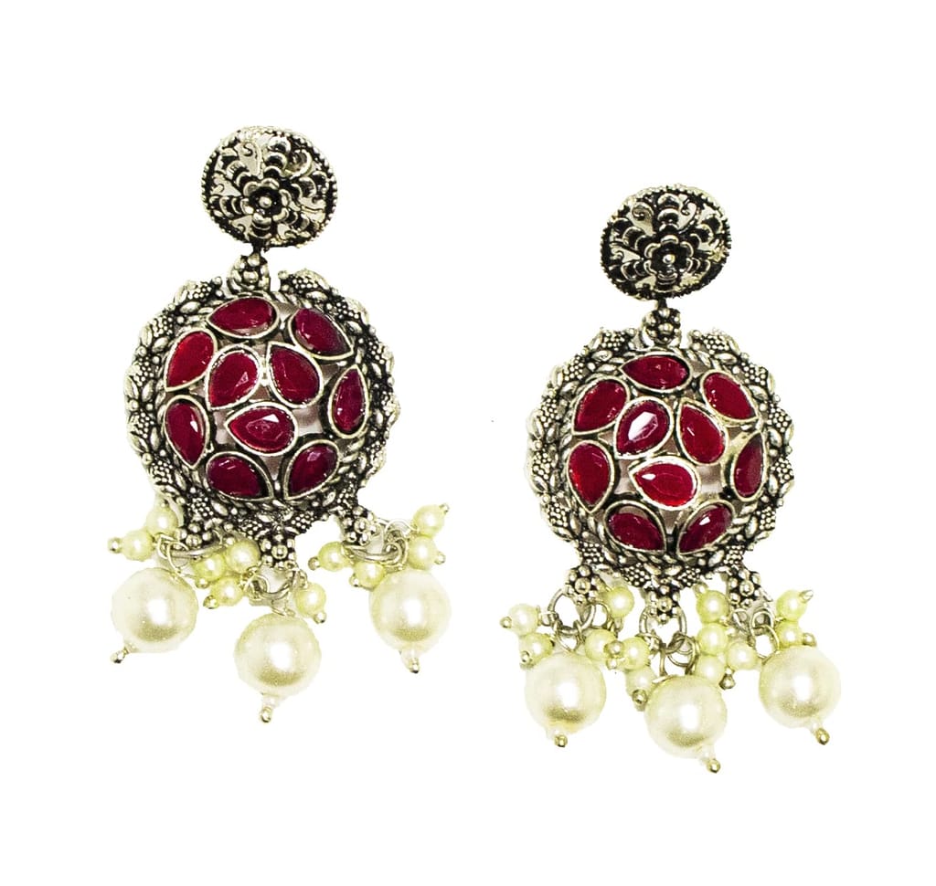 Frikki Oxidised Choker Jewellery Set German Silver Necklace Set Pink Stone Studded Peacock Design Traditional Jewellery Set for Women Girls