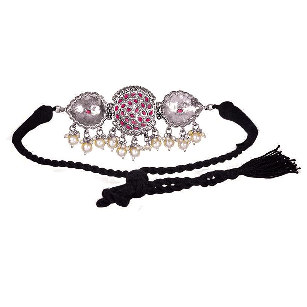 Frikki Oxidised Choker Jewellery Set German Silver Necklace Set Pink Stone Studded Peacock Design Traditional Jewellery Set for Women Girls