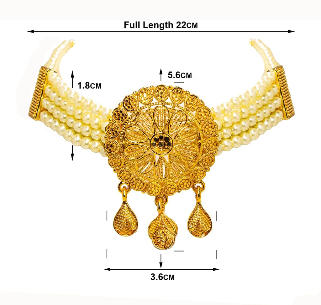 Frikki Gold Plated Pearl Golden Jewellery Choker Set For Women Traditional Chokar Jewelry Set Latest Design