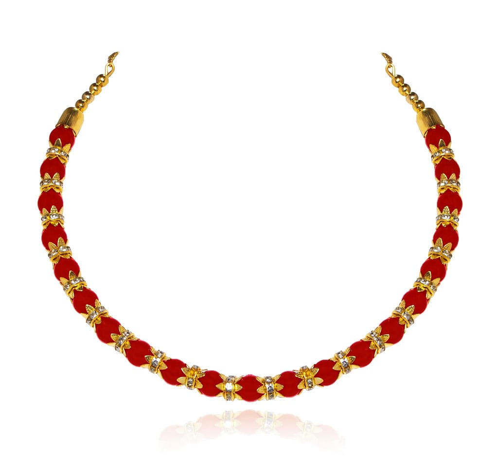 Morbih Beads Hasli Studded Diamond Stones Gold-Plated Choker Necklace Jewellery Set For Girls Women With Earrings (Orange)