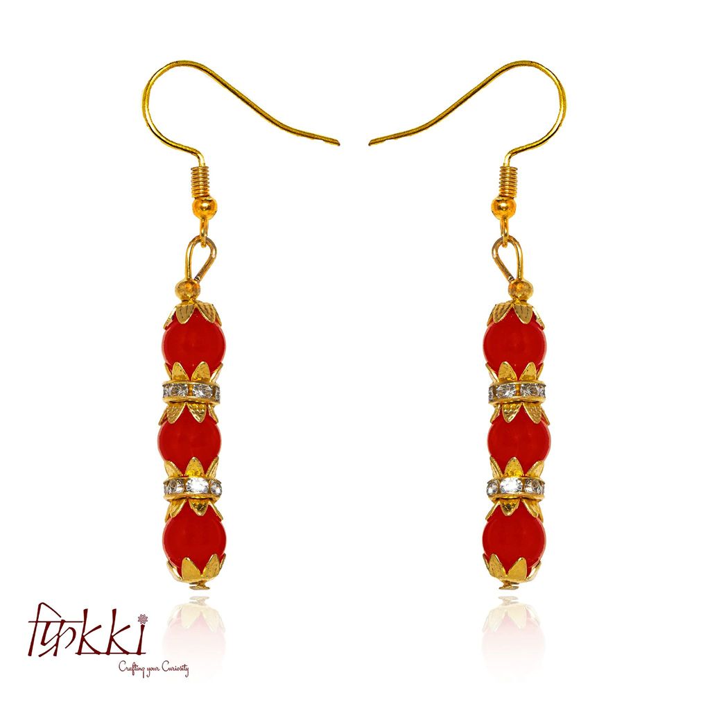 Morbih Beads Hasli Studded Diamond Stones Gold-Plated Choker Necklace Jewellery Set For Girls Women With Earrings (Orange)