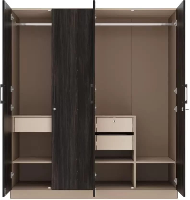Wood 4 Door Wardrobe (Finish Color - Frappe & Wyoming Maple with Shelves