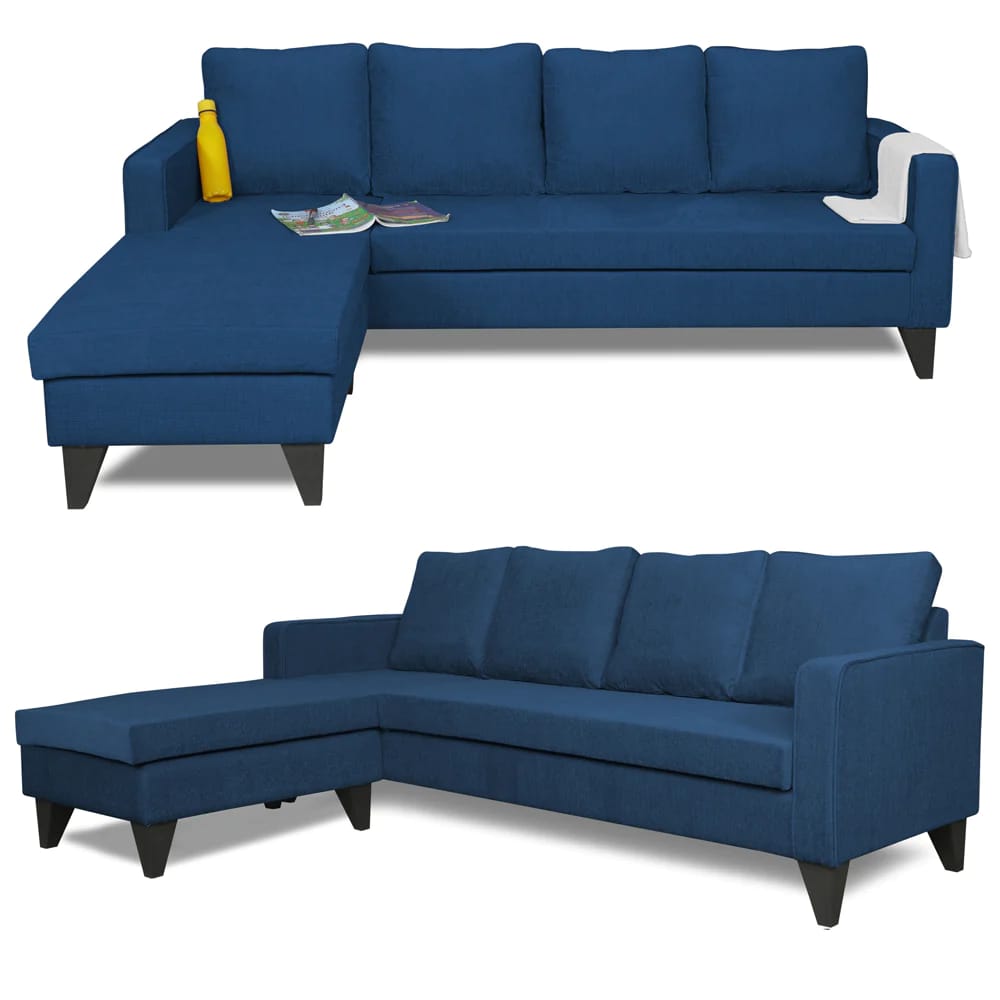 L Shape 5 Seater Sofa Set Plain (Left Hand Side) (Blue)