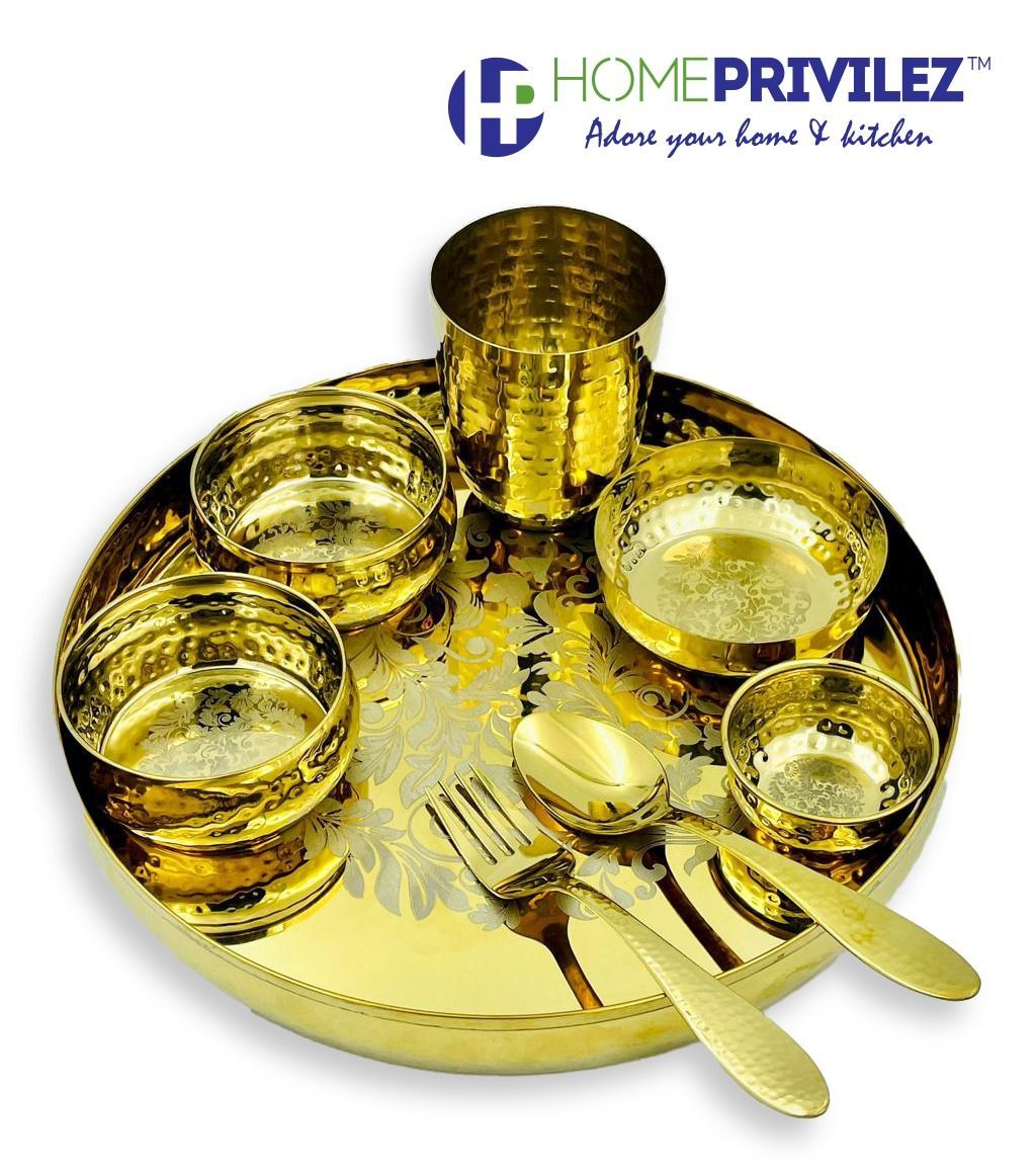 PVD Gold Stainless steel Thali Set (set of 8 Pcs)