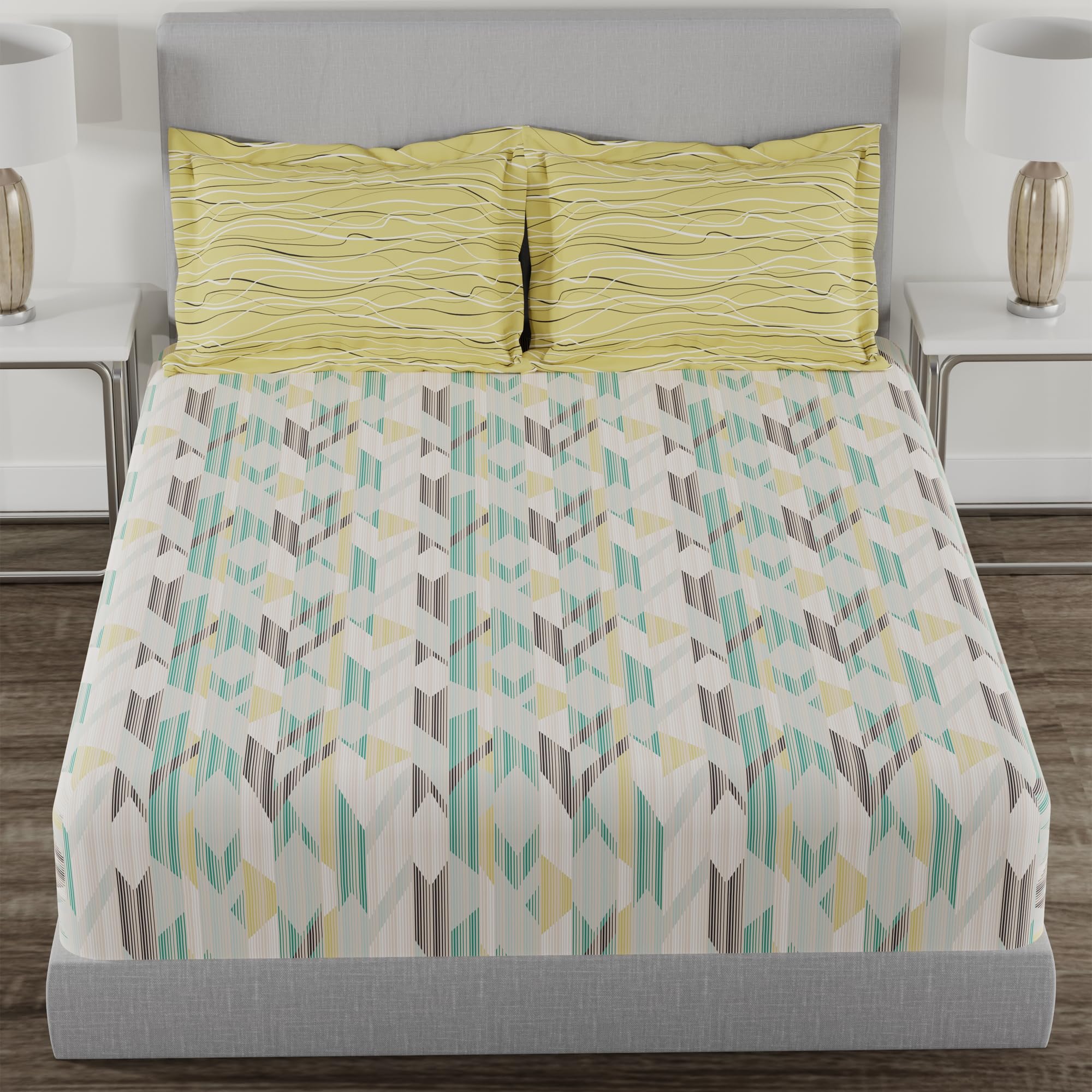 Trident Home Essential Bedsheet, 144 Thread Count, 100% Cotton, Bedsheet, Soft Finish Sheet Set