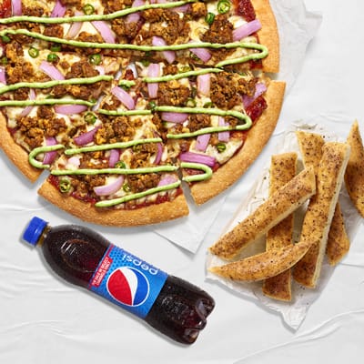Cricketers’ Duo Deal Non-Veg __ Chicken Sausage,Classic BreadStix,Pepsi PET Bottle