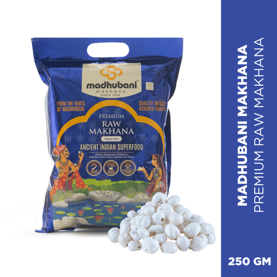 Madhubani Makhana |  Premium Raw Plain Phool Makhana | Medium to Large Size| 250g per/pack | 4++ BLUE