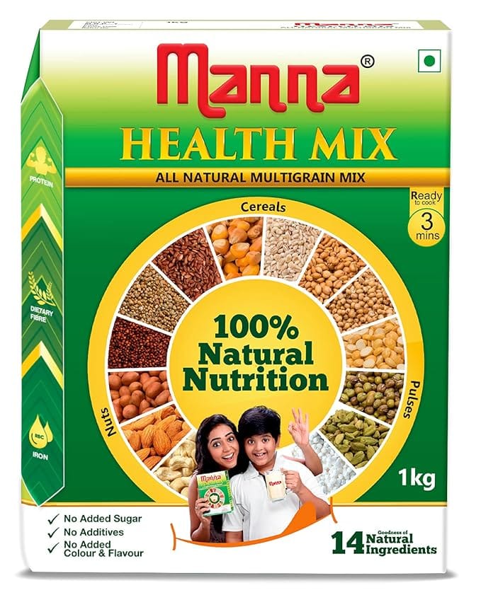 Manna Health Mix 1kg | Multi Millet Health Drink Mix Powder for Kids | Millets, Nuts, Cereals & Pulses | Sathu maavu | Porridge Mix