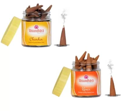Aroma Galaxy Vasundhara Dhoop Cones Chandan & Kesar Sandal Dhoop  (Pack of 2)