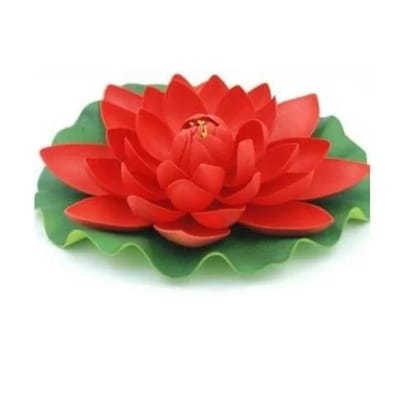 Artificial Floating Lotus Foam Flowers with Rubber Leaf for Outdoor in Red