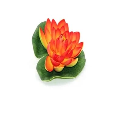 Artificial Floating Lotus Foam Flowers with Rubber Leaf for Outdoor in Orange