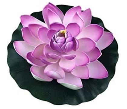 Artificial Floating Lotus Foam Flowers with Rubber Leaf for Outdoor in Purple