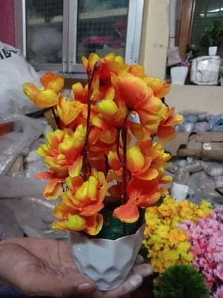 Multicolor 9 SMALL ORCHID ARTIFICIAL FLOWER BONSAI, For House Decor in Orange